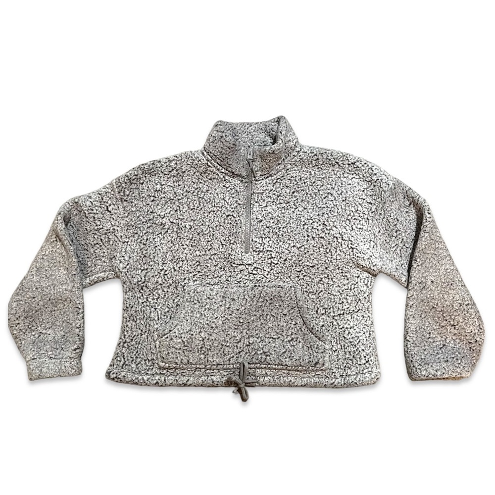 Hippie Rose Soft Gray Sherpa Teddy Quarter Zip Pullover Sweatshirt Small - Picture 2 of 10